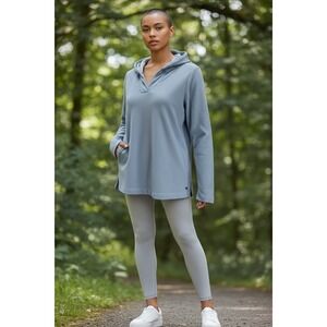Gaiam Womens Blue‎ Fleece Hoodie Long Sleeve V Neck Pullover Activewear L